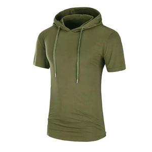 Sweat-shirt à capuche uni personnalisé pour homme, manches courtes, respirant, en tissu tricoté écologique, brodé, coupe classique - Product Image 1