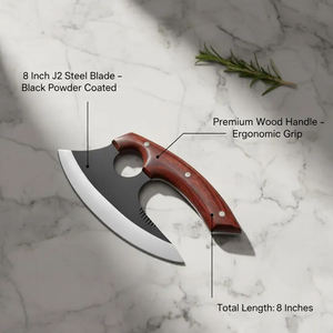 Cuchillo Ulu Hecho a Mano, Acero 8 J2, Cuchillo para Pizza, Hoja con Recubrimiento de Polvo Negro, Madera - Product Image 5