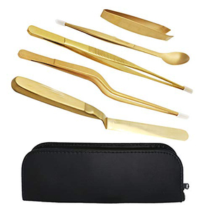 Altomme Instruments – Ensemble de 5 outils de platsure dorés pour chef, pincettes, spatule, cuillère à sauce pour la présentation culinaire et la cuisson - Product Image 3