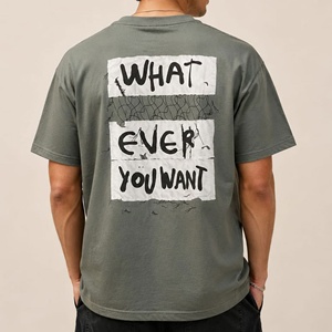 T-shirt gris à manches courtes et col rond pour homme, coupe classique, 100 % coton tricoté, style hip-hop, anti-boulochage, anti-rétrécissement, anti-plis, effet soyeux - Product Image 4