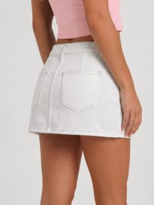 Jupe midi en jean pour femme, coupe trapèze, délavée, avec fentes avant et poches, style décontracté vintage, été, écologique, lavable, tendance - Product Image 3