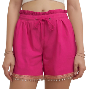 Shorts en lin écologiques pour femmes, respirants, à séchage rapide, décontractés, tissés, unis, taille haute, avec franges, vêtements d'été durables - Product Image 5