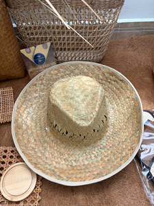 VietChoice Natural Grass Cowboy Floppy <b>Straw</b> <b>Hat</b> with Frayed Edge Hand Embroidery Casual Sports Style for Beach Tenis outdoor - Product Image 6