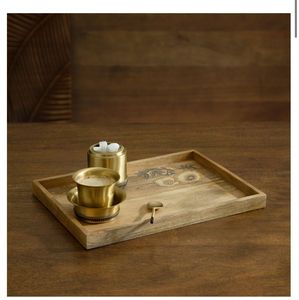 Plateau de service en bois fait main LAVIE CREATIONS, enduit de poudre, portable, compatible lave-vaisselle et micro-ondes, motif uni, pour la restauration - Product Image 4