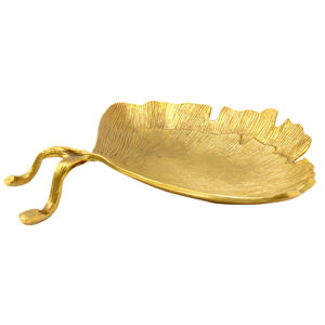 Elegante Bandeja de Servir de Aluminio Chapada en Níquel Dorado Brillante, de Alta Calidad, Duradera, Ecológica, con Diseño de Hojas, Vajilla de Lujo Hecha a Mano - Product Image 5