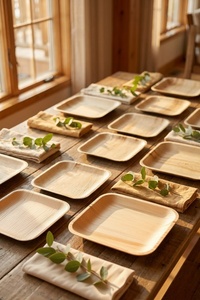 Heavy Duty Acacia Wood Palm Leaf 10-Inch Square Plates for Daily Use Parties <b>Barbecue</b> & Outdoor Catering - Product Image 1