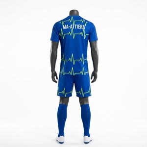 Custom <b>Blue</b> Soccer Uniform Set Pulse Line <b>Football</b> Jersey Shorts <b>Socks</b> Team Sportswear - Product Image 3
