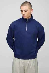Sweat-shirt à col montant pour homme, bleu marine, coupe ample, style décontracté, tricoté, manches longues, couleur unie, style automne - Product Image 5