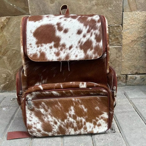 Vintage Genuine Leather Hair Backpack Zipper Closure Letter Multi-function Fashion Travel Laptop School Bag for Unisex HNBP-0054 - Product Image 1