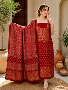 Traditional <b>Indian</b> Cotton Salwar Suit Set Brown Digital Printed Loose Fit Midi Length Women's Ethnic Wear Casual Style - Product Image 6