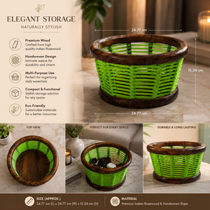Handcrafted Indian Rosewood Rope <b>Basket</b> | Premium Eco Friendly Fruit Bowl Organizer | Rustic Home Kitchen <b>Storage</b> Decor Giftware - Product Image 5