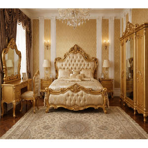 Ensemble de lit de luxe en teck massif sculpté à la main, finition or classique impériale, meubles de chambre à coucher haut de gamme, acheter un lit king size de luxe aux États-Unis - Product Image 1