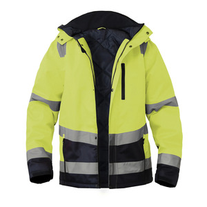 Chaqueta de Trabajo de Invierno Unisex de Alta Visibilidad, Reflectante, Impermeable, con Capucha, Cuello Alto, Logotipo Frontal, Corte Regular, Ropa de Seguridad - Product Image 1