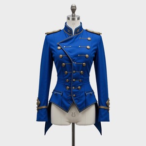 Veste militaire bleue pour femme, manteau formel tressé doré, style steampunk régence, haut d'uniforme cosplay - Product Image 1