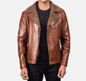 Blouson de motard en cuir imperméable personnalisé pour homme, design de qualité, gaufrage noir, blouson court en cuir zippé avec doublure en laine - Product Image 1