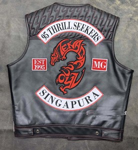 Sleeveless Leather Biker Jacket with Chest Pockets - Product Image 4