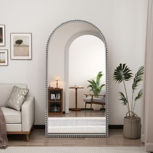 Specchio a Figura Intera in Ferro Argentato Stile Retrò con Piedini di Supporto per Soggiorno o Camera da Letto - Product Image 2