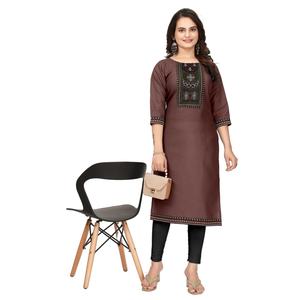 DISEÑADOR MAGIC ALGODÓN BORDADO TRABAJO LISTO PARA LLEVAR KURTI MARRÓN - Product Image 1