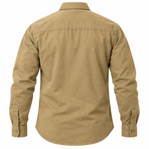เสื้อเชิ้ตแขนยาว Iota Phi Theta สีกากีสำหรับผู้ชาย ตกแต่งด้วยตัวอักษร ปักลาย กระเป๋าคู่ ปกเสื้อเชิ้ตแบบลำลอง ผ้าทอ แต่งขอบสีทอง - Product Image 4
