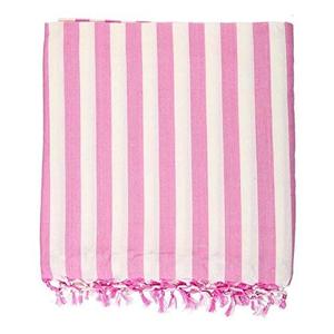 Pink Striped Cotton Chadar with Tassel Fringe Soft Breathable Lightweight Multipurpose Bedsheet Summer Bedding Home Linen India - Product Image 3