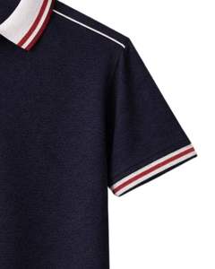 Polo de manga corta azul marino para hombre con cremallera de un cuarto, cuello acanalado en contraste, informal, para verano, mezcla de algodón, personalizado. - Product Image 5