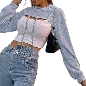 Sudaderas con Capucha Cortas Personalizadas para Mujer, Color Sólido en la Parte Delantera, Tejido de Lona Transpirable Antipilling, Venta al por Mayor para la Temporada de Invierno - Product Image 5