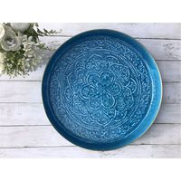 Assiette de présentation de luxe en métal bleu turquoise avec bord doré, décorative pour mariage, vente en gros, réutilisable pour la mise en table