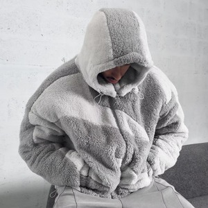 <b>Men</b> <b>Sherpa</b> Fleece <b>Jacket</b> Hooded Zip Up Patchwork Oversized Winter Streetwear Outerwear Custom Logo - Product Image 3