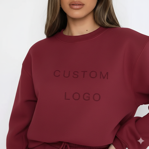 Ensemble sweat-shirt et short d'hiver pour femme, col rond, coupe classique, 100% coton respirant, 2 pièces, style décontracté streetwear - Product Image 4
