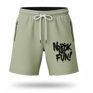 Shorts kaki homme personnalisés 240 GSM, shorts décontractés avec poches profondes, taille élastique et cordon de serrage, coupe confortable pour homme. - Product Image 1