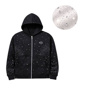 Sudadera con capucha de algodón grueso para hombre, con cremallera y pedrería, estilo urbano, corte holgado, producción directa de fábrica - Product Image 3