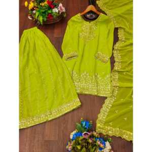 Conjunto de Traje Sharara de Georgette para Mujer, Diseño de Diseñador, Bordado con Lentejuelas - Product Image 1