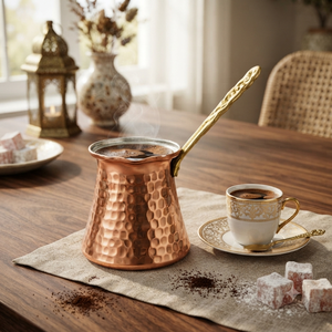Cafetera Turca de Cobre Martillado a Mano, Estilo Vintage, Cezve, Ibrik Árabe, Briki Griega, Calentador de Leche para Estufa con Larga Asa de Latón Sólido - Product Image 2