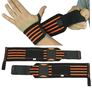 Soportes de Muñeca Ergonómicos OEM de Alta Resistencia con Rayas Naranjas y Parche de Goma con Logotipo para Cross Training - Product Image 1
