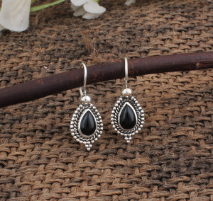 Natural Black Onyx Earrings 925 Sterling Silver <b>Studs</b> Wholesale Genuine Black Gemstone Jewelry for Women Vintage Style Earring - Product Image 1