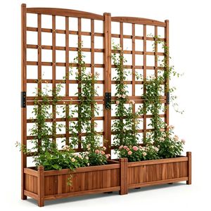 Fioriera Rustica Marrone Rialzata con Doppie Grandi Cassette in Ferro, Sistema di Drenaggio a Graticola per Fiori Rampicanti e Verdure - Product Image 1