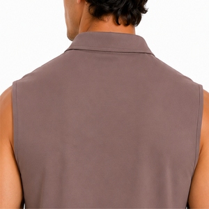 Camiseta sin mangas para hombre con cuello de camisa, top informal, cremallera frontal, color liso, estilo vintage, personalizable, transpirable, de poliéster tejido. - Product Image 5