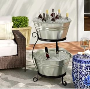 Seau à glace galvanisé à double niveau, design classique, capacité 5L, support portable avec pieds décorés, prix de gros - Product Image 1