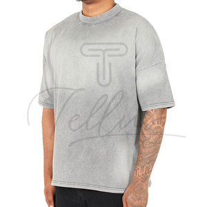 Camiseta de Alta Calidad para Hombre, Corte Regular, Estilo Vintage, Efecto Desgastado por el Sol, Cuello Redondo, Hombros Caídos, con Logotipo Personalizado, 100% Algodón, OEM - Product Image 1