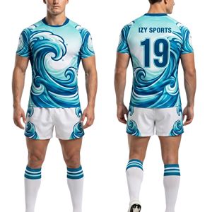 Maillots de rugby à col rond Aqua Water Swirl, tissu sportif respirant, uniformes de rugby sublimés pour équipe - Product Image 1
