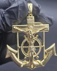 Jesus <b>Crucifix</b> Nautical Religious Charm Pendant Round Cut Moissanite 925 <b>Silver</b> With Gold Plated Fine Jewelry Pendants & Charms - Product Image 1