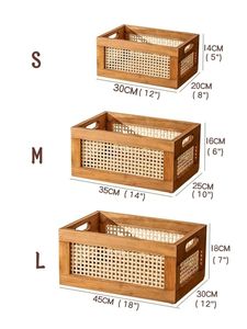 Modern Rattan Wooden <b>Storage</b> <b>Basket</b> <b>Rectangular</b> Organizer Bin with Handles in Sizes S/M/L for Living Room Bedroom Nursery - Product Image 2