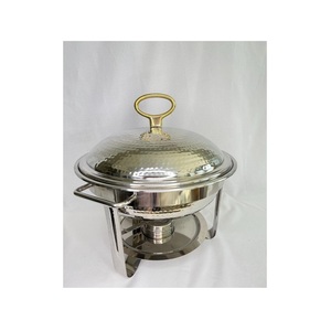 Plat de service de luxe en métal, chauffe-plat rond en acier inoxydable pour buffet - Product Image 1