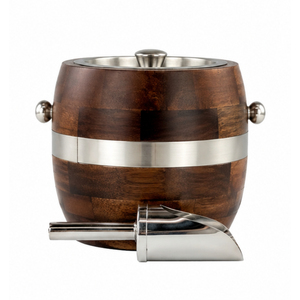 Seau à glace de luxe en bois avec logo personnalisé en acier inoxydable, fait main, rond, en bois de manguier, pour refroidir le vin, fournitures en gros - Product Image 3