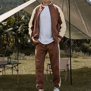 Survêtement à capuche gris et blanc pour homme, avec fermeture éclair intégrale et poches latérales, style décontracté pour l'automne - Product Image 4