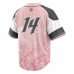 Maillot de baseball personnalisé, impression par sublimation, motif cœur noir et rose, boutons sur le devant, manches courtes, unisexe, pour la lutte contre le cancer du sein - Product Image 2