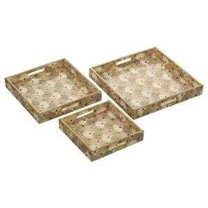 Stylish Modern <b>Golden</b> Finish Epoxy-Coated Wooden Tray Home <b>Decor</b> Printed Multi-Color Enamel Tray - Product Image 1