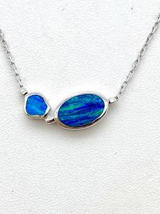 Blue Opal Oval Polygon Necklace Double Sided Gemstone Jewelry Women Gift Wholesale - Product Image 6