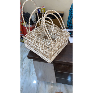 Handwoven Natural Jute Rope <b>Gift</b> Hamper <b>Basket</b> With Sturdy Metal Frame Eco-Friendly Round Storage Organizer For Weddings - Product Image 2