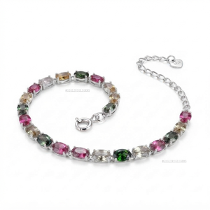 Pulsera de tenis de turmalina natural, plata 925 chapada en oro, de lujo, al por mayor, para niños, con gema ovalada, curativa, para boda - Product Image 2